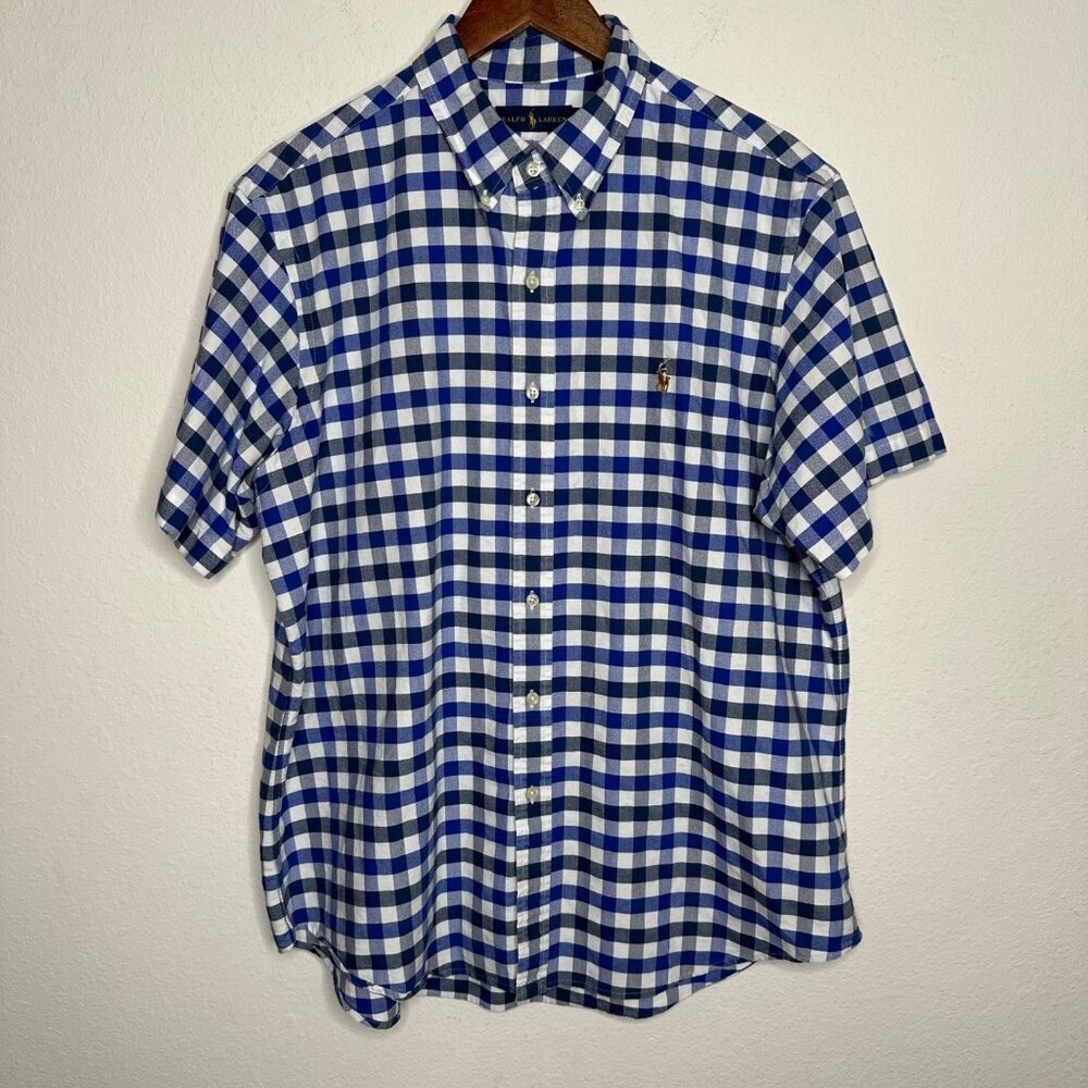 Ralph Lauren short sleeve button down checkered blue and white shirt Sz XL - Picture 5 of 6